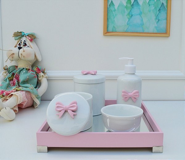Kit Higiene Rosa Laço Bebe Porcelana Menina Maternidade