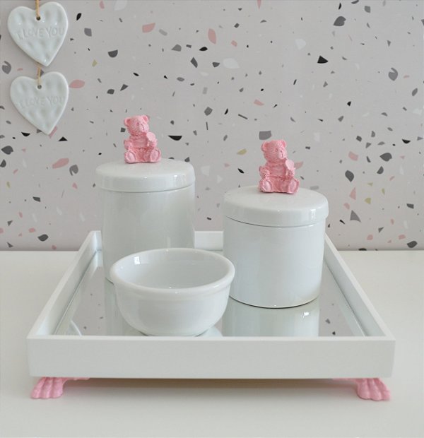 Kit Higiene Porcelana Bebê Bandeja Maternidade  Ursa