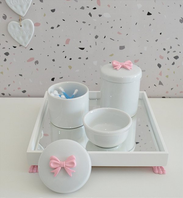 Kit Higiene Porcelana Bebê Bandeja Maternidade Laço