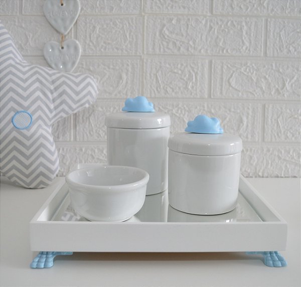 Kit Higiene Porcelana Bebê Bandeja Maternidade  Nuvem