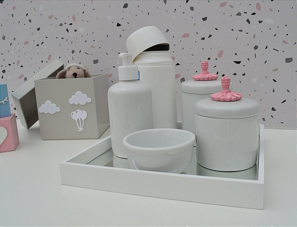 Kit Higiene Porcelana Bebê Térmica Bandeja Provençal