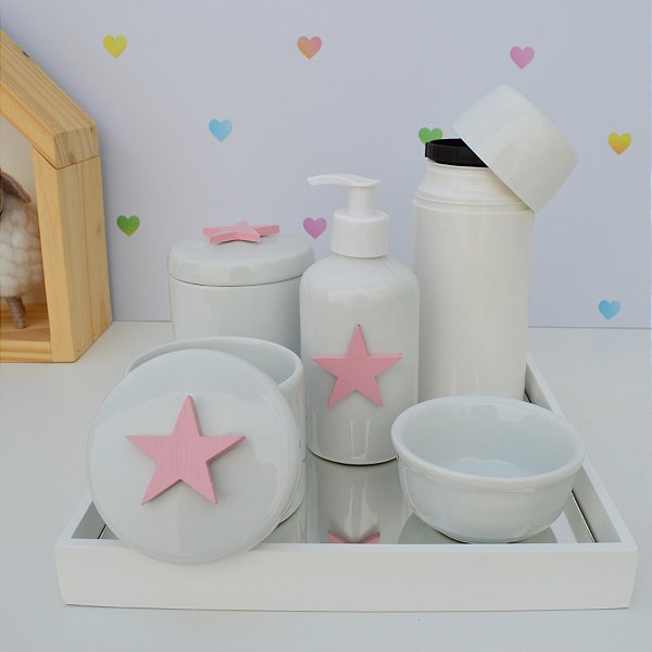 Kit Higiene Porcelana Bebê Térmica Bandeja Estrela