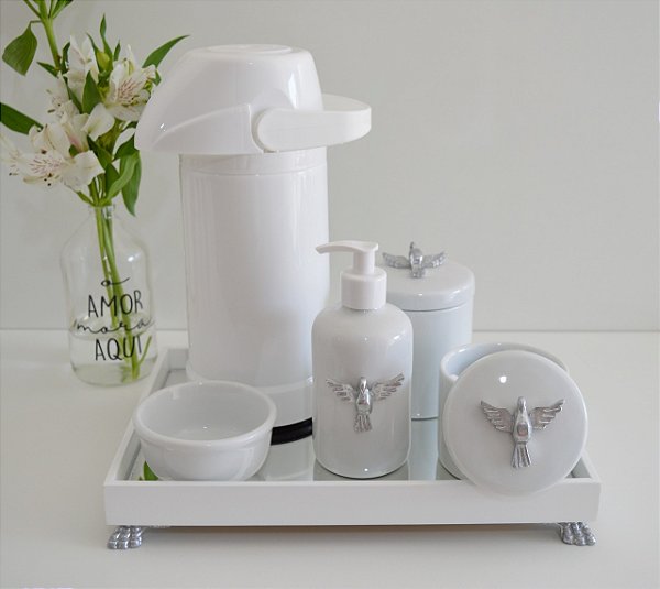 Kit Higiene Bebê Porcelana Térmica Bandeja Banho Divino