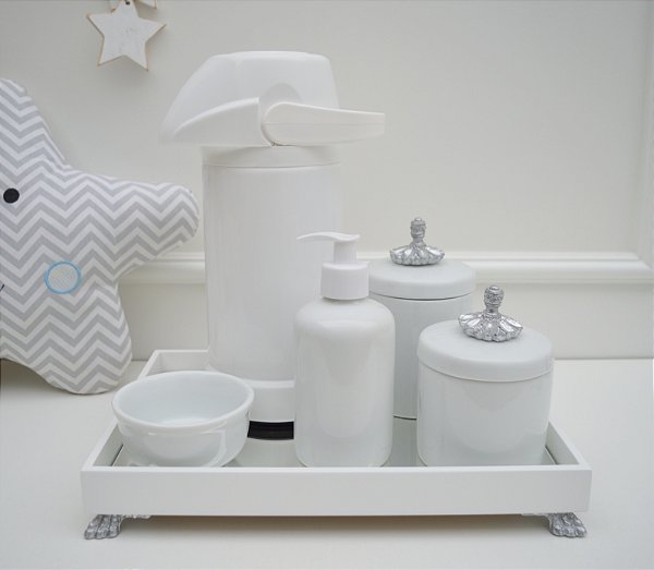 Kit Higiene Bebê Porcelana Térmica Bandeja Provençal