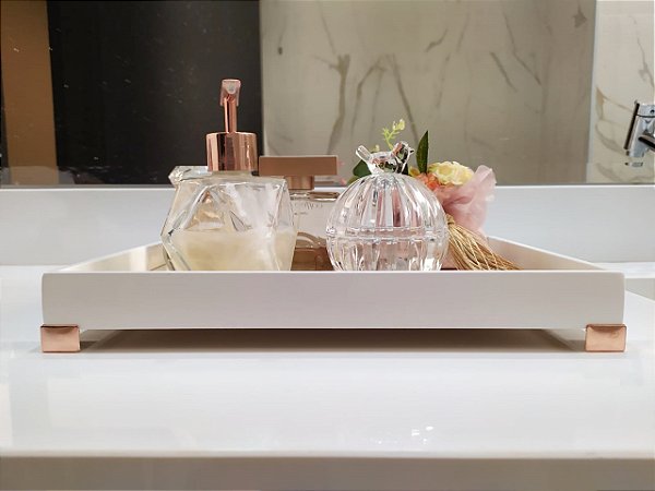 Bandeja Branca Decoração Bancada Lavabo Multiuso B086 Rosê