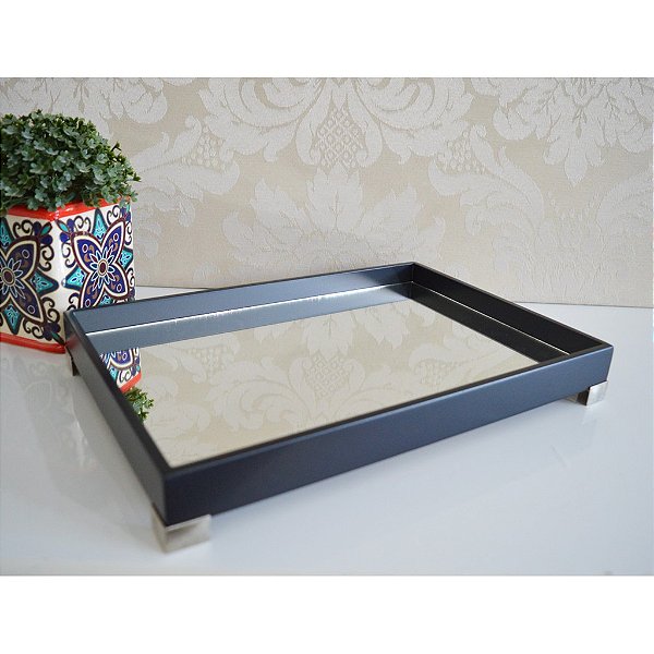 Bandeja Luxo Bancada Lavabo Multiuso B086 Preto Prata