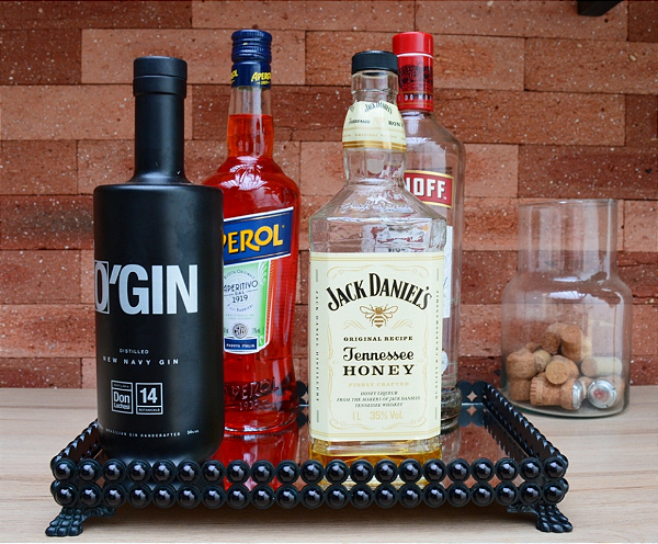 Bandeja Espelho Pérola Decora Elegante Fina Bar B088 Preto