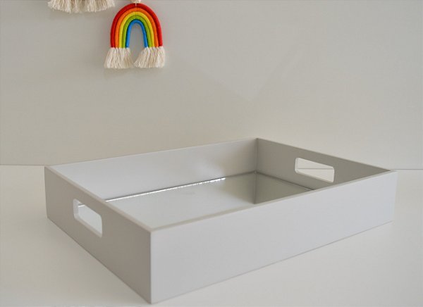 Bandeja Decoração Espelho Festa Café Bancada B095 Cinza