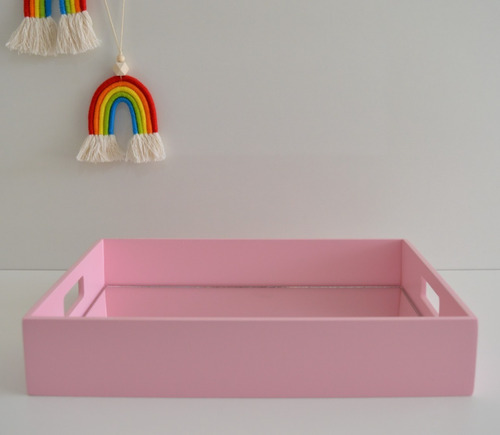 Bandeja Decoração Espelho Festa Café Taças Bancada B095 Rosa