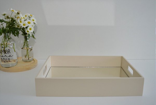 Bandeja Decoração Espelho Festa Café Taças Bancada B095 Bege