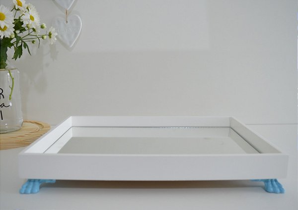 Bandeja Madeira G Espelho Decoração Escritório B096 Azul