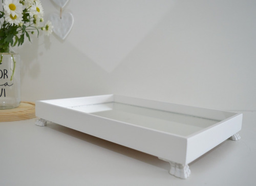 Bandeja Madeira G Espelho Decoração Escritório B096 Branco