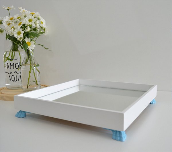 Bandeja Multiuso Bebê MDF P Espelho Resina Decoração B097 - Azul