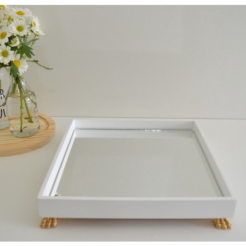 Bandeja Multiuso Bebê MDF P Espelho Resina Decoração B097 - Dourado