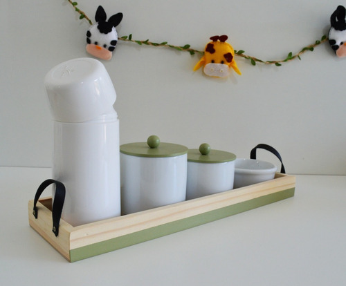 Kit Higiene Porcelana Bebê Pinus Faixa Rose Colorida C/alça