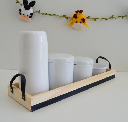Kit Higiene Porcelana Bebê Pinus C/alça Faixa Cores Bancada Decoração