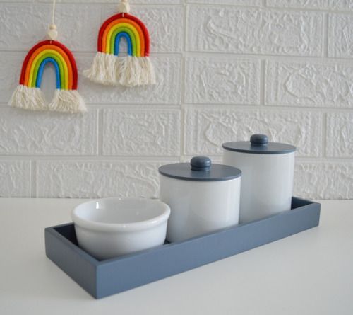 Kit Higiene Bebê Porcelana Tampa Bandeja Mdf Royal Bancada