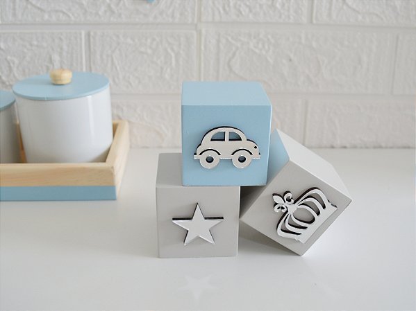 Kit 3 Cubos Bebê Quarto Espelho Personalizado Decoração Prata