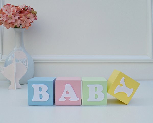 Kit 04 Cubos Branco BABY Maternidade Decoração Bancada Infantil