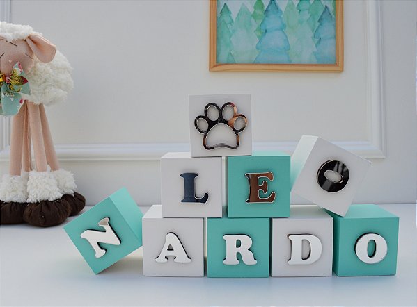 Kit 9 Cubos Prata Nome Bebê Prateleira Infantil Parede Nicho