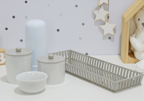 Kit Higiene Bebê Moderno Porcelana Quarto Térmica Banho - Cinza