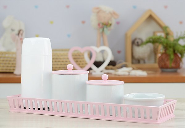 Kit Higiene Bebê Moderno Porcelana Quarto Térmica Banho - Rosa