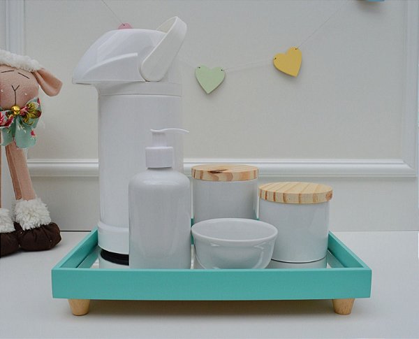 Kit Higiene Porcelana Bebê Bandeja Pinus Meninos Meninas Decoração Maternidade