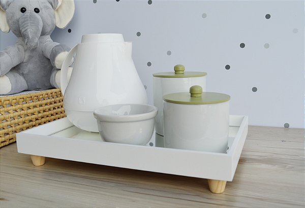 Kit Higiene Porcelana Bebê Maternidade Bancada Pinus Unissex Safari Bebê Térmica