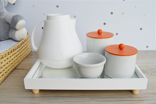 Kit Higiene Porcelana Bebê Unissex Maternidade Bancada Laranja Bebê Térmica