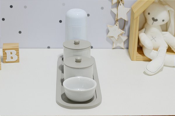 Kit Higiene Bebê Moderno Porcelana Cinza Térmica Banho Maternidade