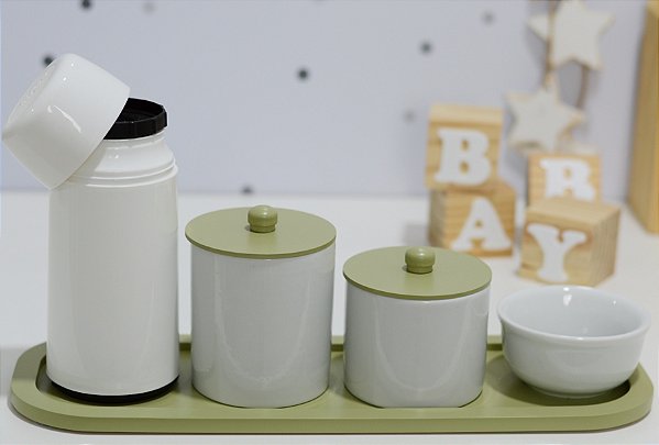 Kit Higiene Bebê Moderno Porcelana Safari Térmica Banho Maternidade Bancada