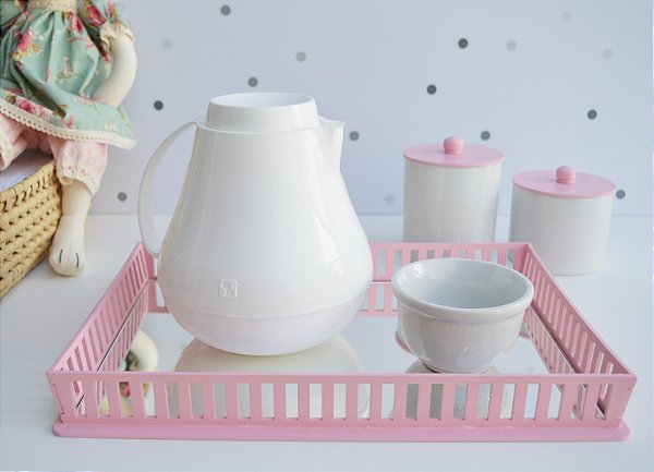 Kit Higiene Porcelanas Menina Rosa Bebê Térmica Quarto Maternidade Bancada