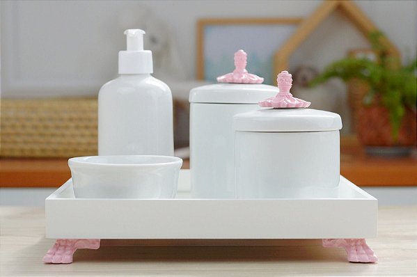Kit Higiene Porcelana Bebê Banho Quarto - Tema Provençal