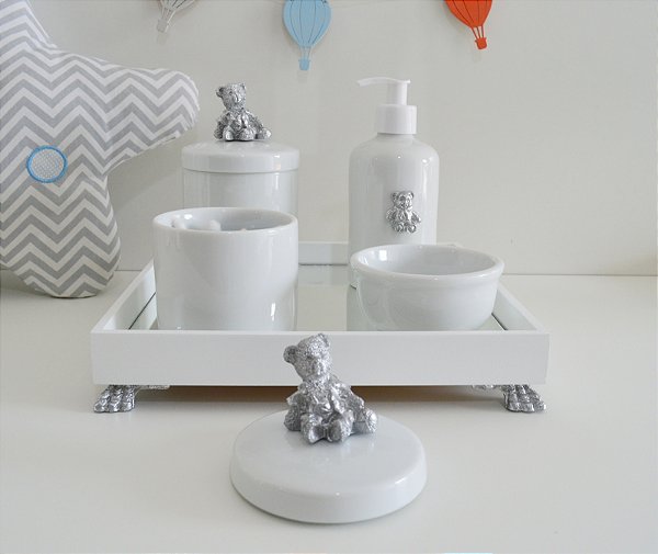 Kit Higiene Porcelana Bebê Banho Cuidado Quarto - Tema Urso