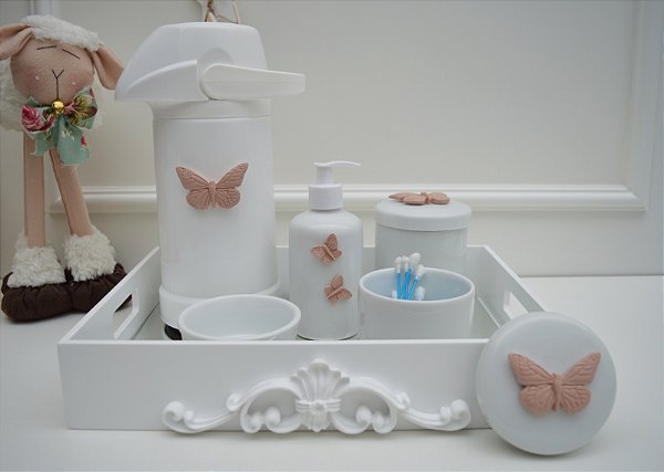 Kit Higiene Bebê Porcelana Térmica Quarto Maternidade Borboleta
