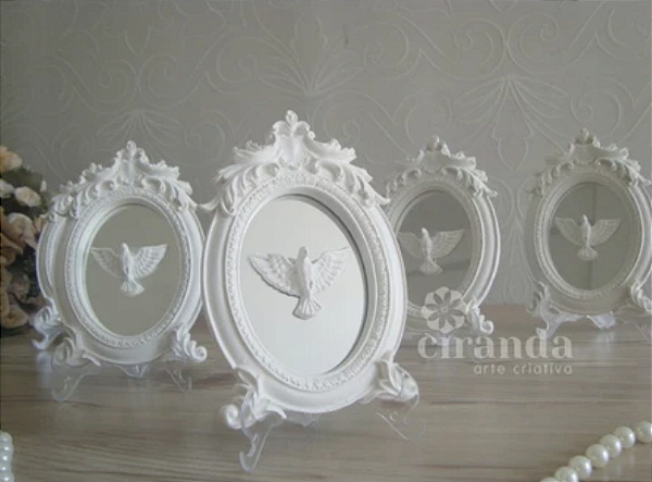 Kit com 10 Lembrancinhas Branco Batizado Nascimento Festa Divino Espirito Anjinho Espelho