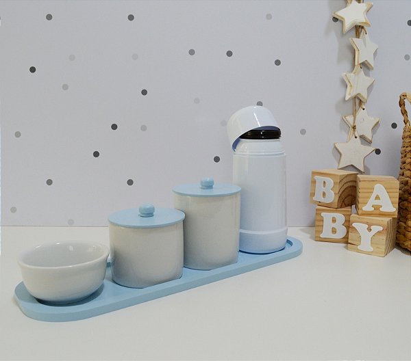 Kit Higiene Bebê Moderno Maternidade Porcelana Azul Térmica Banho