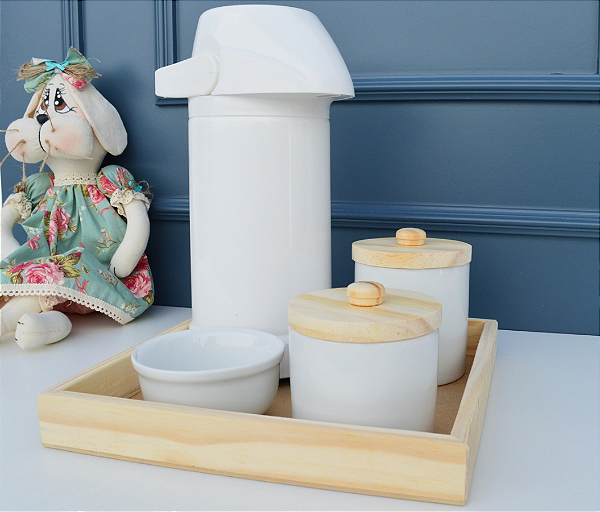 Kit Higiene Porcelana Bebe Pinus Maternidade Montessori + Garrafa Térmica 500ml