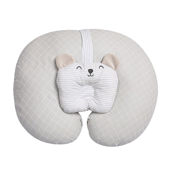 Almofada de Amamentação 100% Algodão Maternidade Bebê Ursinho Cinza Unissex