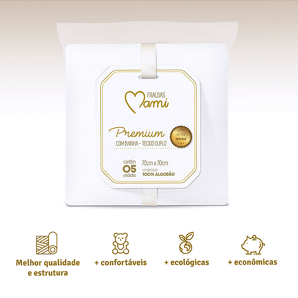 Kit 05 Fraldas 100% Algodão Premium Com Tecido Duplo Bainha Bebê Maternidade