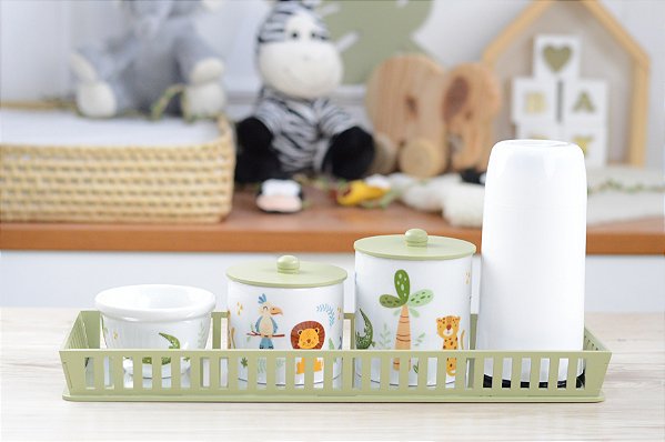 Kit Higiene Bebê Safari Leão Maternidade Menino Térmica Bancada
