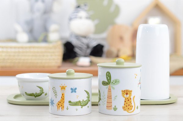 Kit Higiene Bebê Safari Leão Maternidade Comoda Térmica Bancada Menino