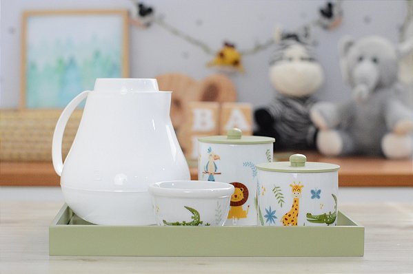 Kit Higiene Porcelana Bebê Maternidade Safari Leão Pinus Montessoraino Bancada Meninos