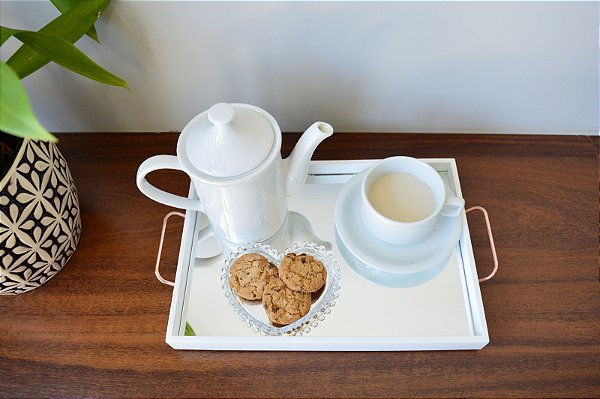 Bandeja Branca Decoração Bancada Café Luxo Home B220 Rose