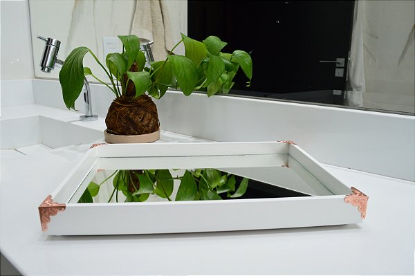 Bandeja Branca Decoração Bancada Lavabo Luxo Home B218