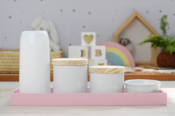 Kit Higiene Porcelana Bebê Maternidade Decoração Quarto Infantil Rosa