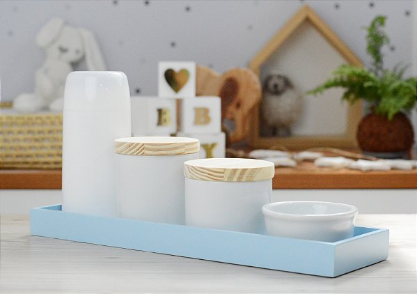 Kit Higiene Porcelana Bebê Maternidade Decoração Quarto Infantil Azul