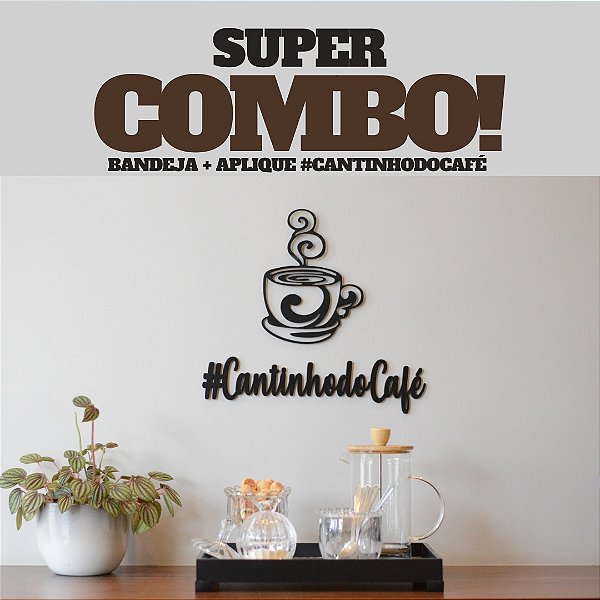 Kit Bandeja + Cantinho do Café com Xícara Decoração Casa Escritório Preto