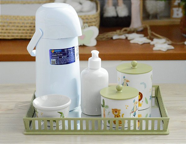 Kit Higiene Porcelana Bebê Maternidade Safari Gel Potes Bancada