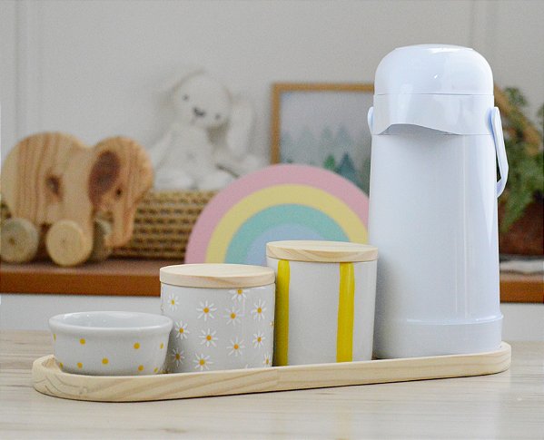 Kit Higiene Porcelana Maternidade Bebê Flor Margarida Decoração